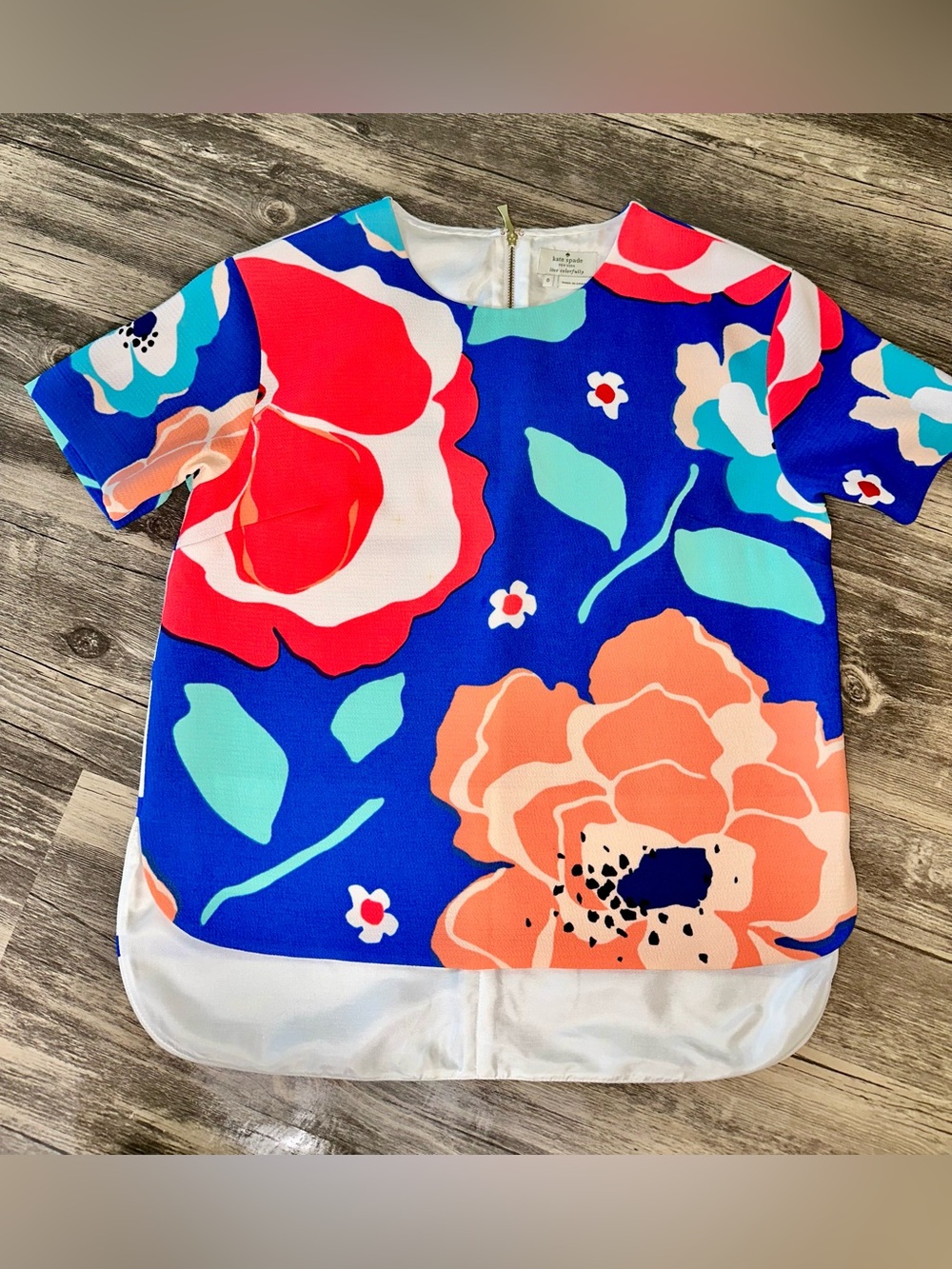 Kate Spade New York Floral Print Shift Dress Size 0 Blue Pink Short Sleeve